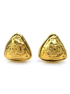 Chanel Earrings CC Logo Gold Plated triangular